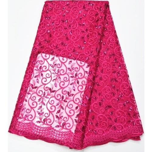 High quality french tulle lace with sequins african tulle mesh lace fabrics for wedding 2018 nigerian Net Lace Fabric fuchsia