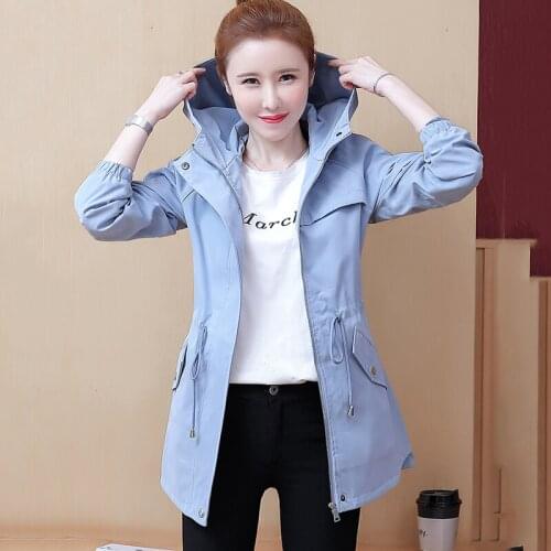 Women Korean Windbreaker 2020 New Student Embroidered Hooded Parka Overcoat Spring Autumn Long Casual Trench Coat Chaqueta Mujer