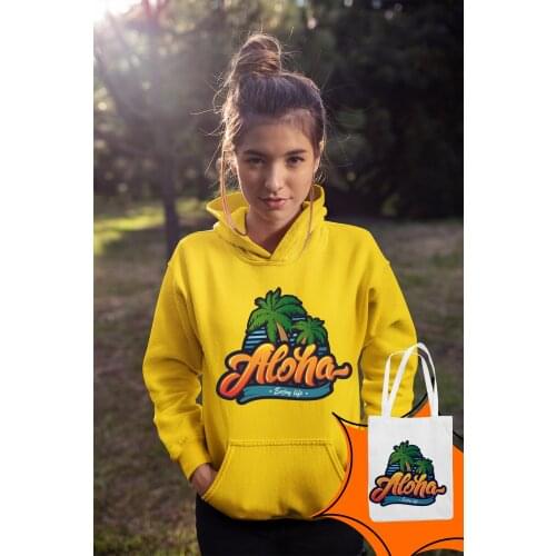 Angemiel Wear Aloha Enjoy Life Yellow Women 'S Hooded Sweatshirt Bags Kombin