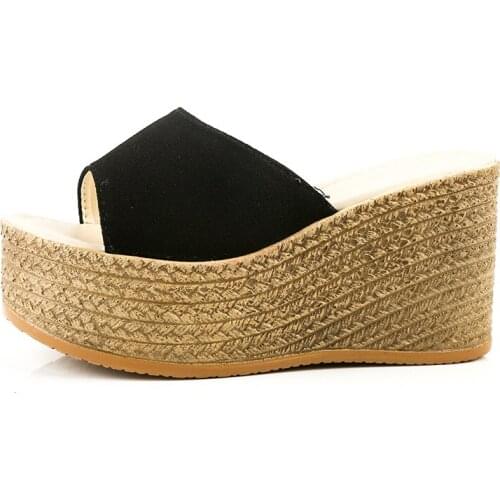 Akexiya 2021 Platform Wedges Shoes Women Slippers Women Open Peep Toes Summer Shoes Black Slippers Women Slides Wedge Sandals