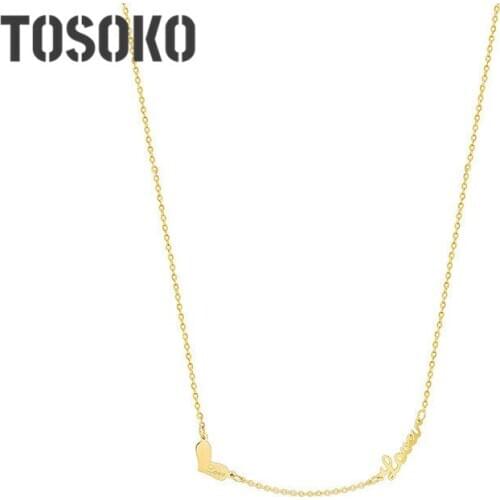 TOSOKO Stainless Steel Jewelry Love Heart Loveu Pendant Necklace Womens Sweet Clavicle Chain BSP799