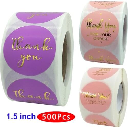 1.5’’ 500Pc Cute Thank You Sticker Your Order Support My Small Business Handmade Love Kawai Gift Scrapbooking Material Gold Foil