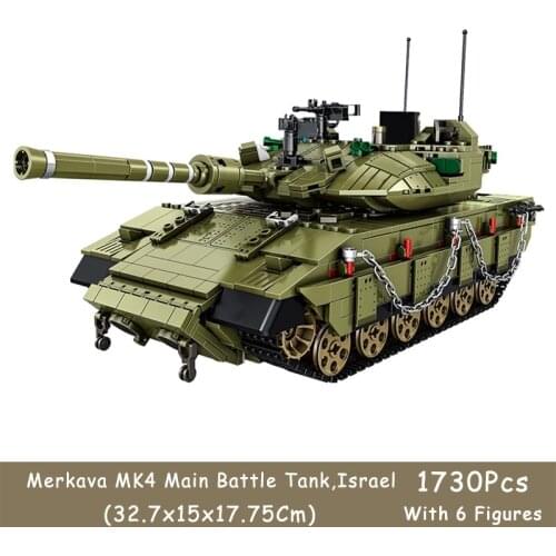1730Pcs Israel Merkava MK4 Main Battle Tank With 6 Color Printing Soldier Figures Military Collection Building Block Gift Toy