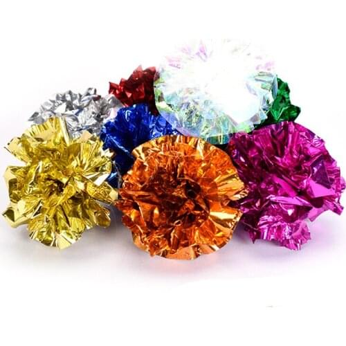 25pcs/lot Diameter 4.6cm Mylar Crinkle Ball Pet Cat Toys Interactive Colorful Sound Ring Paper Toy For Cats Kitten
