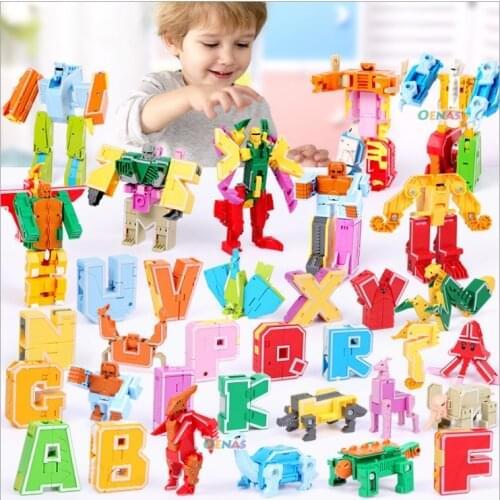 26 English letters Transforms Alphabet Dinosaur Robot Animals Creative Educational Building Block Toys for kids gift Brinquedos