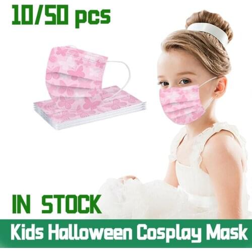 50/10 Childrens Face Mask Butterfly Printed Soft Skin-friendly Disposable Mouth Mask Boy Girl Halloween Cosplay Mask Mascarilla