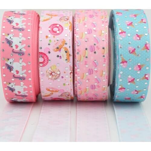 7/8" 22mm silver foil polka dots printed pink ribbon hairbow headwear party decoration diy wholesale gift wrapping ribbon