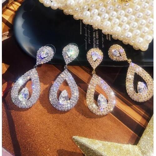 925 silver Zircons Classic Water Drop Shaped Cubic Zirconia Crystal Bridal Earrings Wedding Jewelry For women Brides Bridesmaid