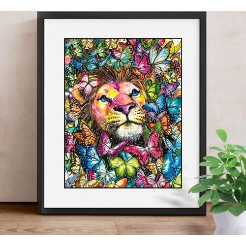 Diamond Painting colorful lion Full Drill Square Diamond Embroidery Animal Kits Handmade butterfly Room Decoration