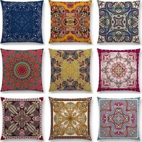 Paisley Mandala Decorative Pattern Flower Persia Kaleidoscope Tribe Geometry Arab Mosaic Cushion Cover Colorful Pillow Case
