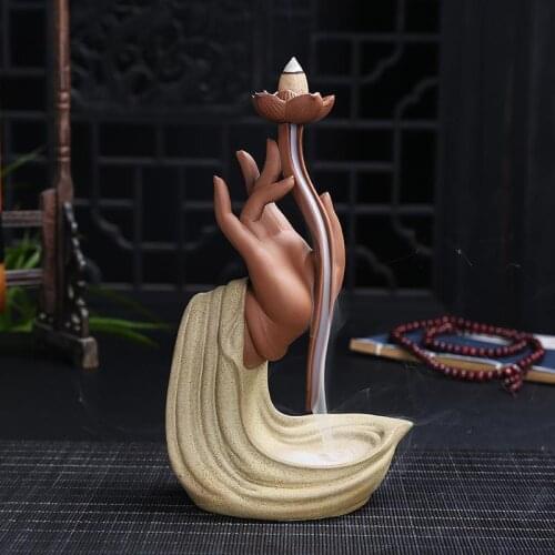 Flower Buddha Incense Burner Holder Ceramic Room Fragrance Lotus Incense Burner Smoke Waterfall Incensario Home Decor BH50XXL