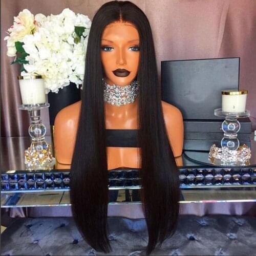 Long Straight Lace Front Wig Synthetic Black Wig Middle Part 180% Density Glueless Lace Wig Natural Looking Wigs for Black Women