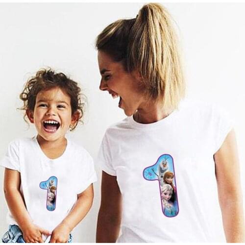 Disney Princess Frozen Printed T Shirts Mommy And Me Family Matching Tshirts Kids Boys Girls SIster Brother Numbers Funny Tees