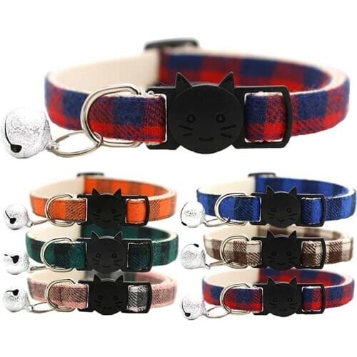 Plaid Pet Safety Buckle Bell Dog Collar Is Comfortable for Large, Medium and Small Dogs and Cats Without Hurting The Neck