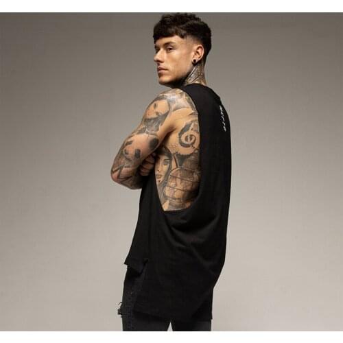 Back Extend Cut Off Fitness Vest Bodybuilding Tank Top Men Gym Clothing Hip Hop Workout Loose Open Side Sleeveless T Shirts