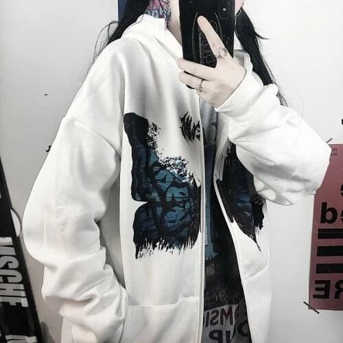 Fashion Autumn Warm Womens Hoodie Butterfly Sweatshirt Zipper Oversized Hoodies Long Sleeve white Sweatshirts Womens Hoodies
