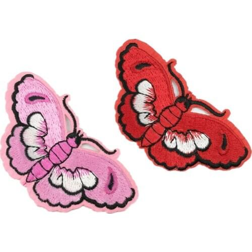 2Pcs Red Pink Butterfly Patches Iron On DIY Clothing Embroidered For T-Shirt Bags Appliques Fabric Sticker Sewing Accessories