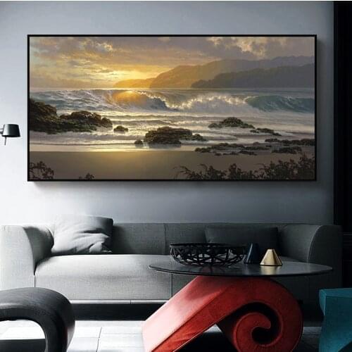 Sunset Natural Beach Landscape Poster and Print Oil Painting Wall Living Room Art Painting WallPainting Canvas Painting Abstract