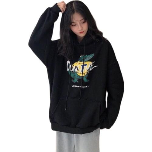 2021 Fashion New Women Hoodies Casual Cartoon Printed Loose Drawstring Sweatshirt Long Sleeve Hooded Autumn New Female Pullover