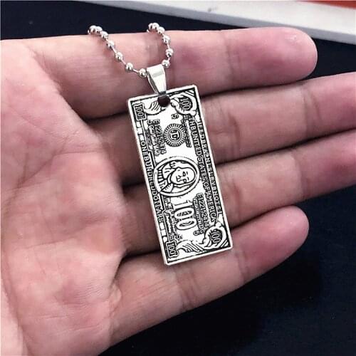 New US $100 Dollar Money Necklaces Pendants Male Silver Plated Chain For Men Hip Hop Jewelry Collier