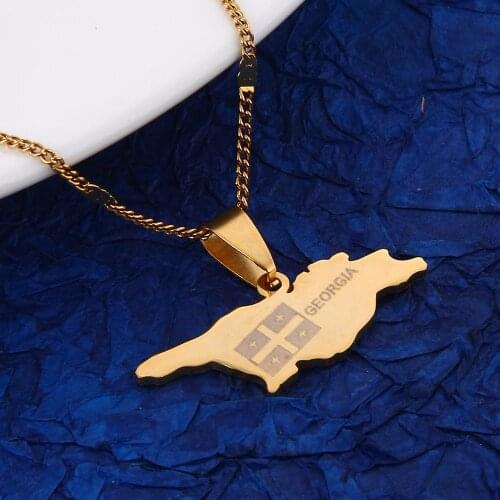 Stainless Steel Georgia Map Pendant Necklace Gold Color Georgian Map Women Charm Jewelry