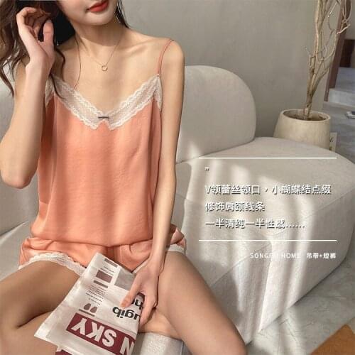 2021 Pajamas Women Summer Sexy Lace V Neck Suspenders Shorts Loose Comfortable Cool Home Clothes Can Wear Suit Pajama Set