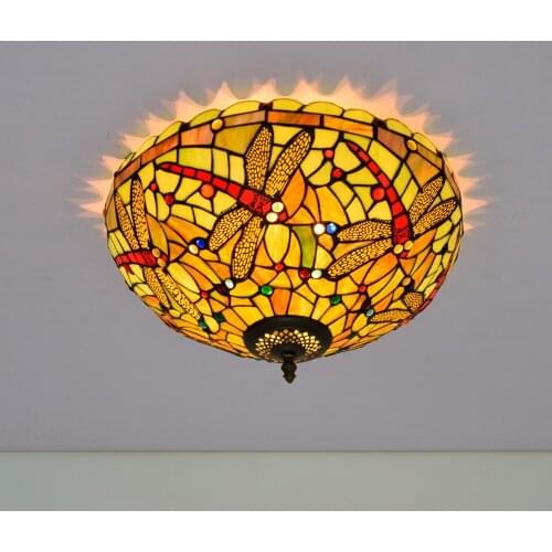 40cm European-Style Retro Dragonfly Tiffany Multi-Color Glass Restaurant Bedroom Corridor Bathroom Green Color Ceiling Lamp