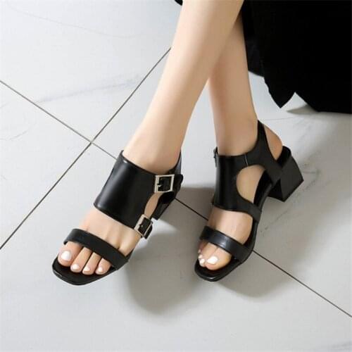 PXELENA Large Size 34-48 Women Square Block Med Heels Sandals Rome Office Lady Work Party Date Shoes 2021 Summer Comfort Daily