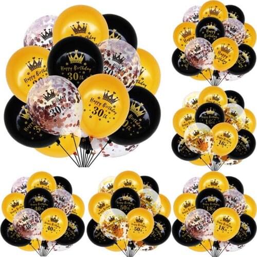 15pcs Black Gold Confetti Ballon 16 18 21 30th Birthday Party Decorations Adult 40th 50th 60th Anniversary Balloons Air Globos