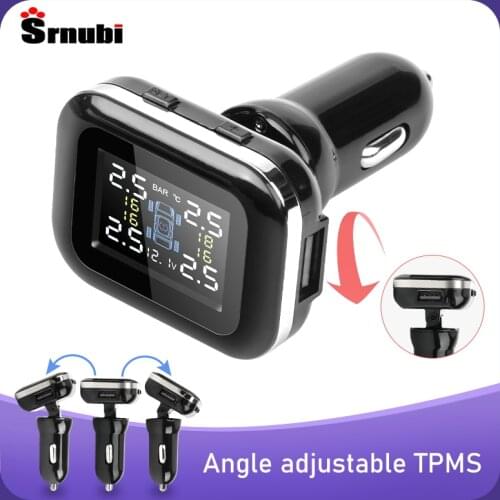 Srnubi 2021 Car TPMS Cigarette Lighter Digital tpms Angle Adjustable Car Tyre Pressure Monitoring System with USB Port Max 6 Bar