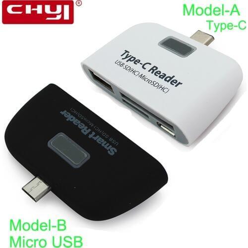 CHYI Type-C Transfer Card Reader+OTG+1 port HUB 2.0 with OTG Transfer Card Reader+OTG+1 Port HUB 2.0 Splitter Adapter For PC