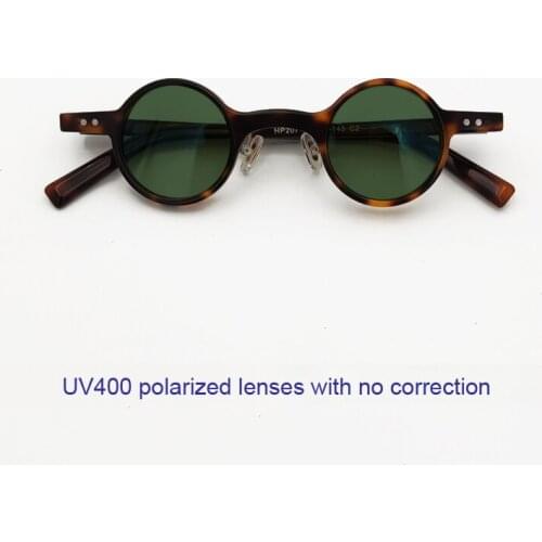 Vintage 35mm diameter small round frame plate polarized UV400 dark green sunglasses