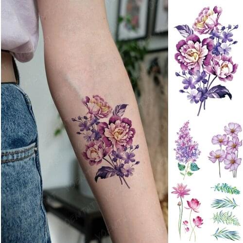 Waterproof Temporary Tattoo Sticker Watercolor Lavender Flowers Flash Tatoo Plants Arm Wrist Fake Tatto For Body Art Women Men