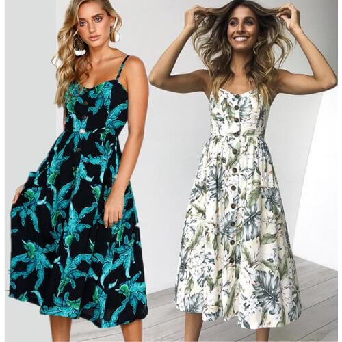 Boho Beach Dress Sleeveless High Waist Casual Print Women Dress Slim Elegant Women Clothes Summer 2019 Sexy Club Dresses Vestido