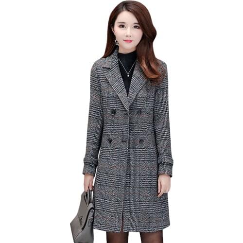 New Spring autumn popular lattice Woolen coat Large size clothing for women Long sleeve wool coats fashion Windbreaker coat 2291