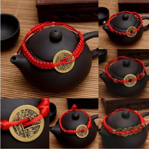 1 0 pcs/Buddhism Six Words Ancient Coin Kabbalah Red String Bracelets Lucky Protection