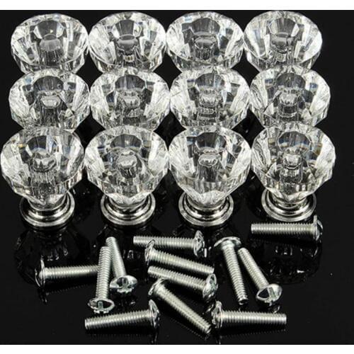 12pcs/lot Diamond Shape Design Crystal Acrylic Knobs Cupboard Drawer Pull Kitchen Cabinet Door Wardrobe Handles Hardware