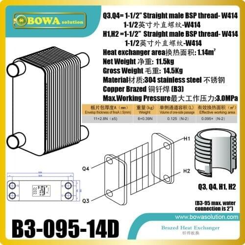 120KW water to water B3-095B-14D AISI304 stainless steel plate heat exchanger replace SWEP heat exchanger