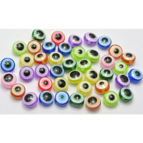 200 Mixed Colour Acrylic Kabbalah Evil Eye Coin Beads 8X4mm