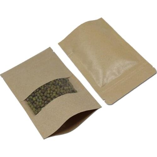 3.9''x5.9'' (10x15cm) Brown Kraft Paper W/ Clear Window Stand Up Packing Package Bag for Food Coffee Storage Zipper Zip Lock Bag