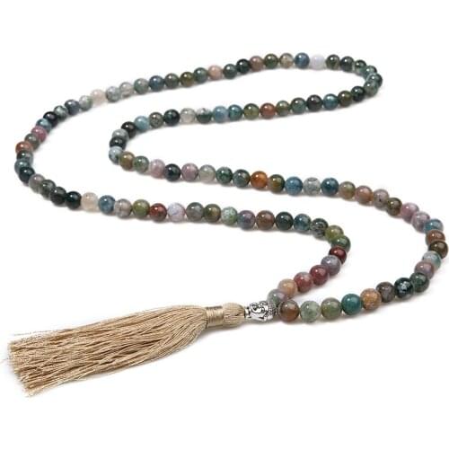 8MM natural stone beaded Buddha head tassel necklace meditation prayer yoga meditation clothes pendant men and women tokens