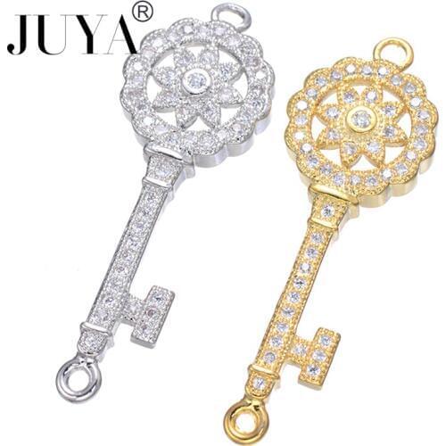 Supplies For Jewelry Wholesale high quality Copper CZ Key Charm Connectors For Handmade Jewelry Making accessoires bijoux DIY