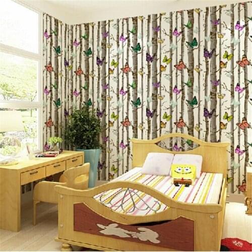 Beibehang of wall paper PVC Modern Pastoral Wallpaper roll Woods Butterfly Wall Paper Roll papel de parede photo murals