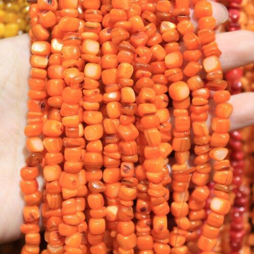 Wholesale Natural Gravel Irregular Square Dye Orange Shell 5-7mm Beads Stone For Jewelry Making DIY Bracelet Necklace 34