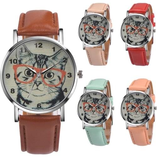 Cat Pattern Leather Strap Women Quartz Vogue Wrist Watch Automatic Female Watch Power Reserve Digital Watches Women 2021 Montre