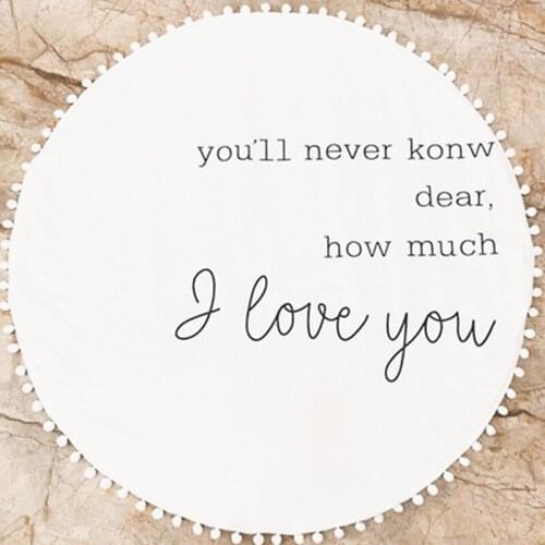 24BE Baby Play Mat Cotton Kids Crawling Blanket 43.3inch Large Round Carpet Rug with Pom Pom Ball Baby Room Decor Photo Props