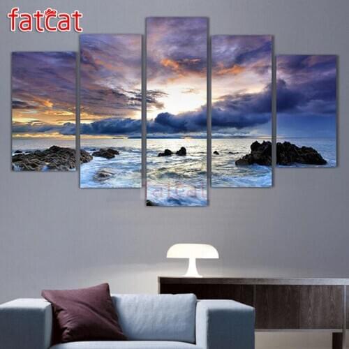 FATCAT Scenic waves 5 Piece Diy Diamond Painting Full Square Round Rhinestone Embroidery Sale Mosaic Needlework Decor AE2141