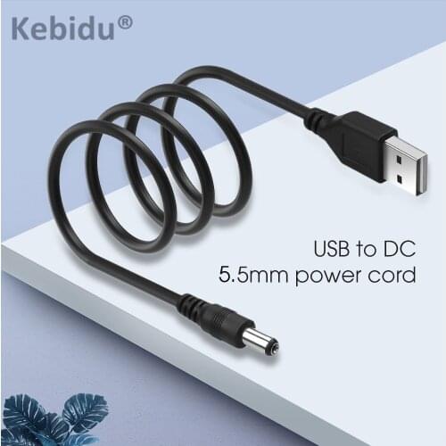 Kebidu 1pcs 1M USB Port To 5.5 x 2.1mm 5V DC Barrel Jack Power Cable Connector Black High Quality