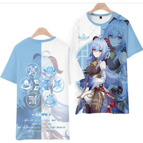 Cosplay Costume Short Sleeve Tees Genshin Impact Anime T-shirt Ganyu/klee Casual Streetwear Man Woman Large Size 6xl Genshin Top