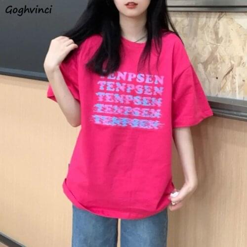 Summer Letter Printed Long T-shirts Women Baggy Short Sleeve Tops Harajuku Simple Students Leisure All-match Ins Tees Oversize